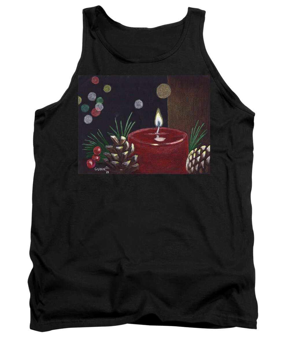 Christmas Tank Top featuring the drawing Christmas Candle by Katrina Gunn