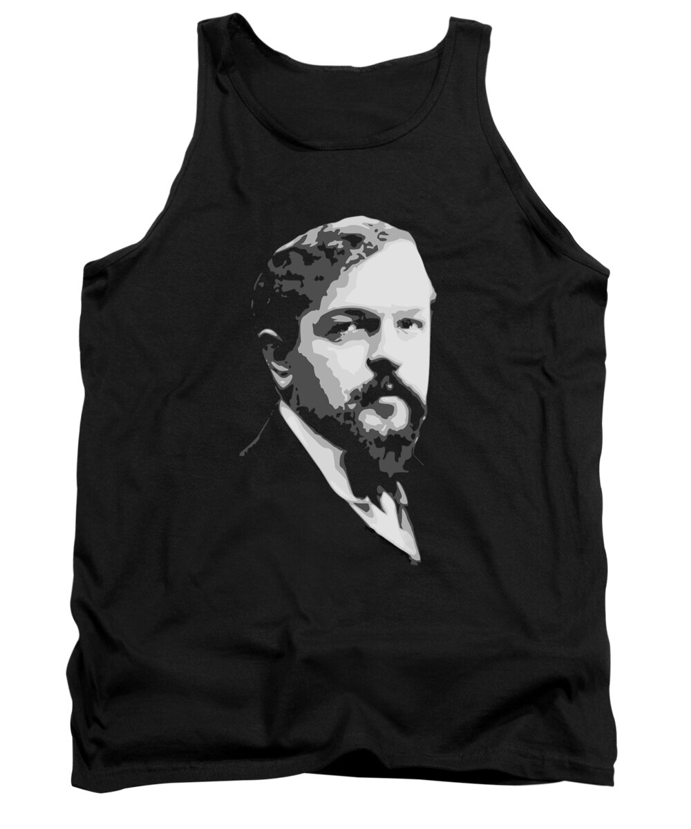 Claude Tank Top featuring the digital art Claude Debussy Black and White by Filip Schpindel