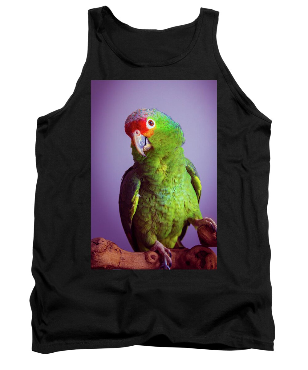 Red Tank Top featuring the photograph Coconut, Red Lored Parrot by Jeanette Fellows