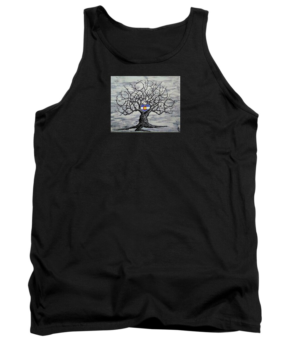 Colorado Tank Top featuring the drawing Colorado b/w with Flag by Aaron Bombalicki