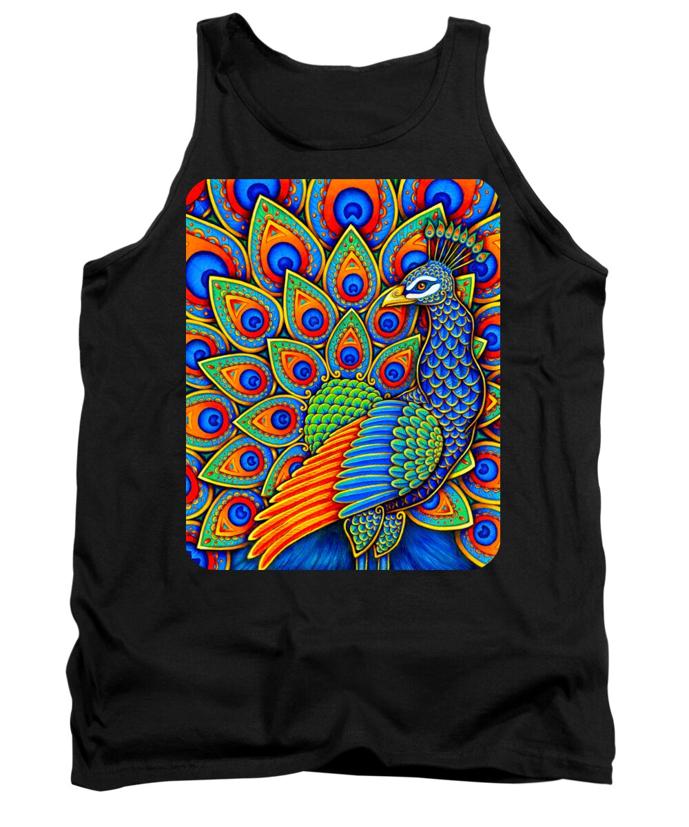 Peacock Tank Top featuring the drawing Colorful Paisley Peacock by Rebecca Wang