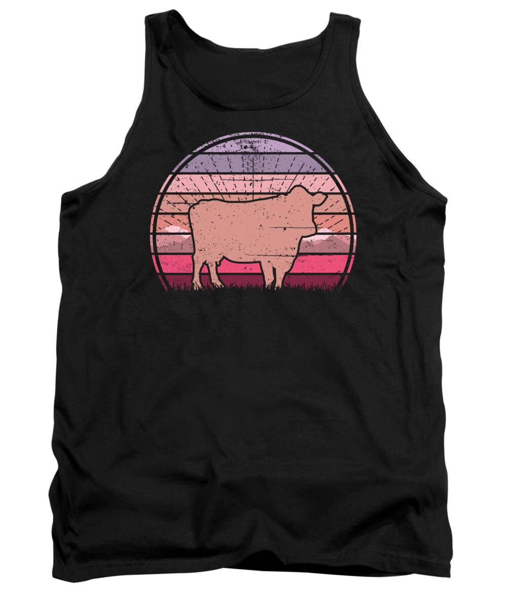 Cow Tank Top featuring the digital art Cow Sunset by Filip Schpindel