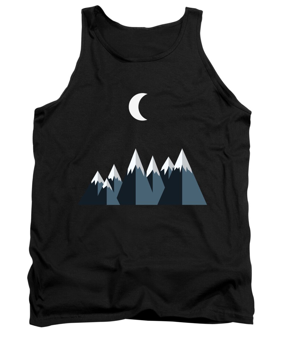 Rocky Tank Top featuring the digital art Crescent Moon and Snow Capped Mountains sans Stars by Pelo Blanco Photo