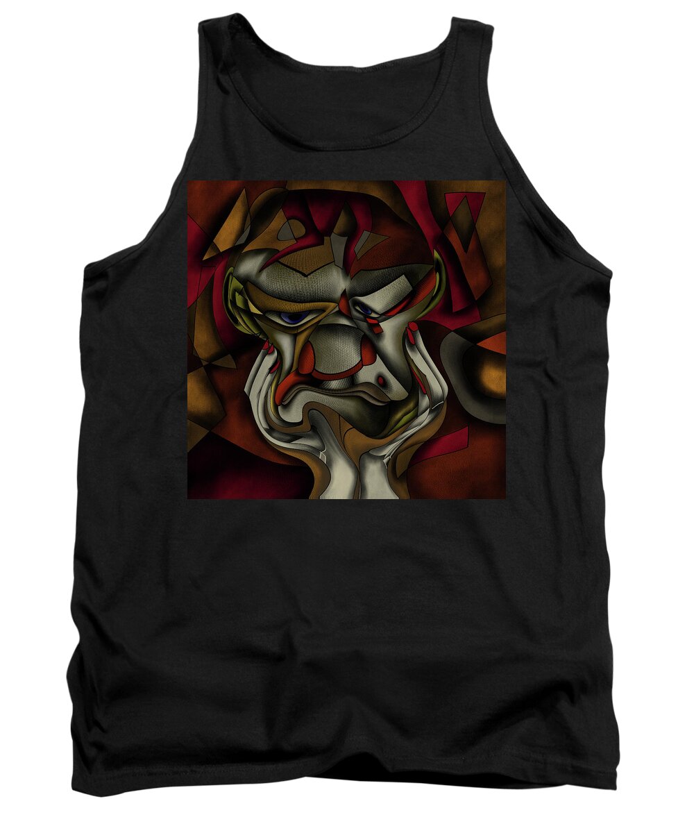Cubism Tank Top featuring the drawing Cubism - old curmudgeon with a grimace by Patricia Piotrak