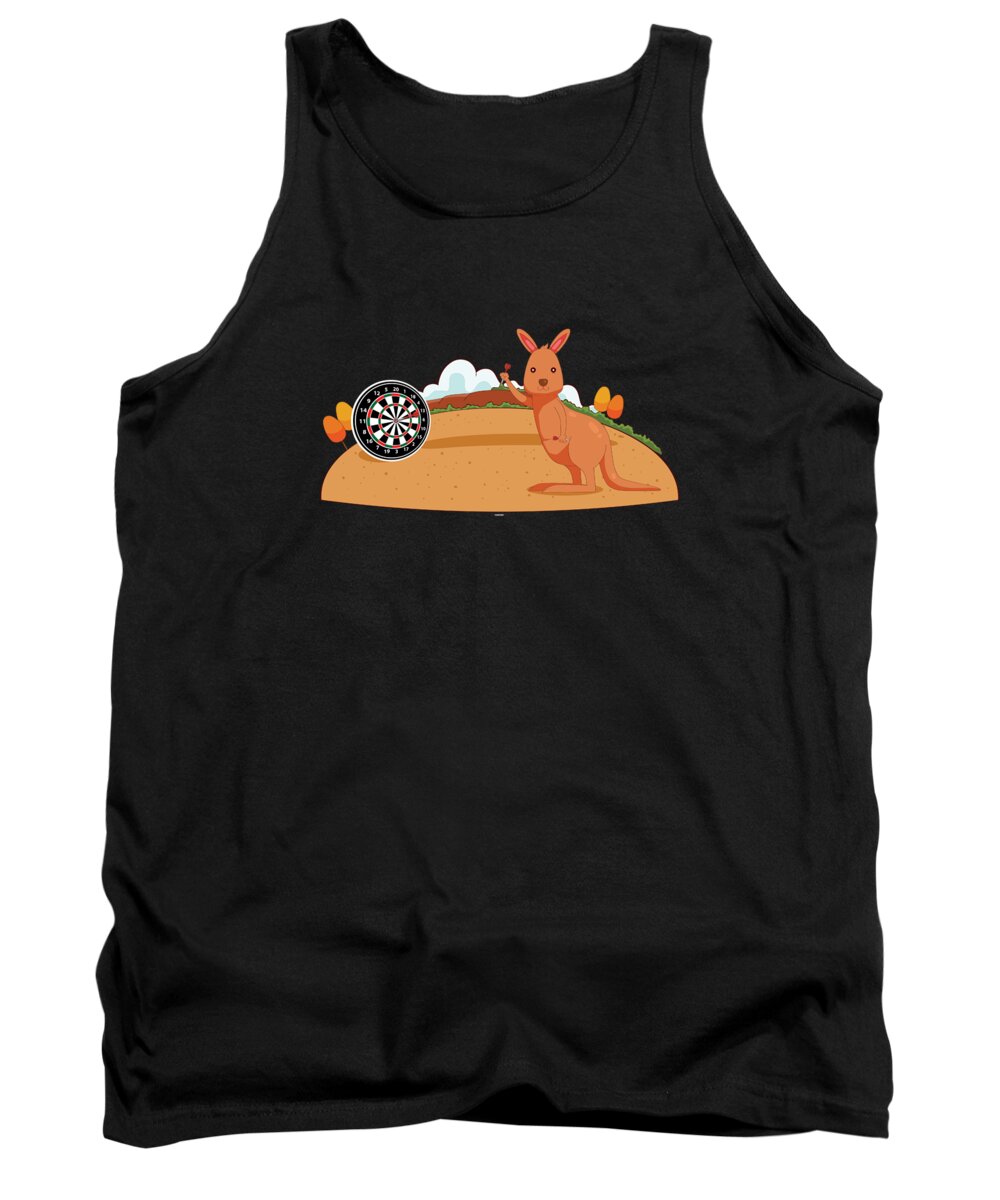 Dart Tank Top featuring the digital art Cute Kangaroo Playing Darts Dart Player Pub by Thomas Larch