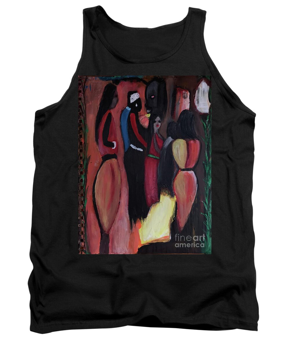 Portrait Tank Top featuring the painting Dark Angel and Destiny, acrylic figurative portrait. by Denise Morgan
