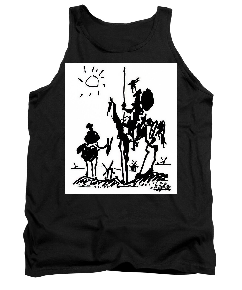 Don Quixote Tank Top featuring the drawing Don Quixote by Pablo Picasso 1955 by Pablo Picasso