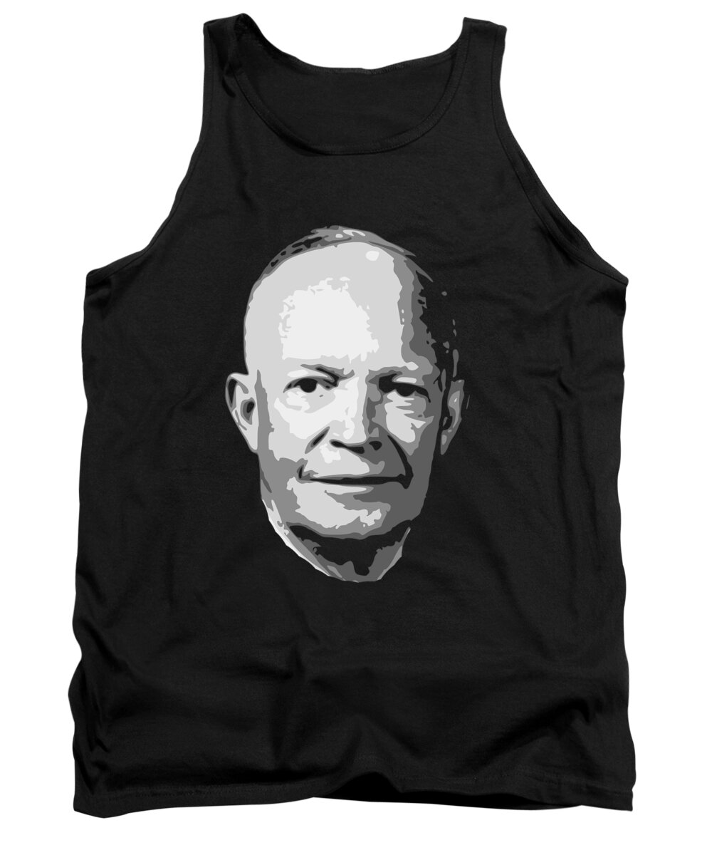 Dwight Tank Top featuring the digital art Dwight D Eisenhower Black and White by Filip Schpindel