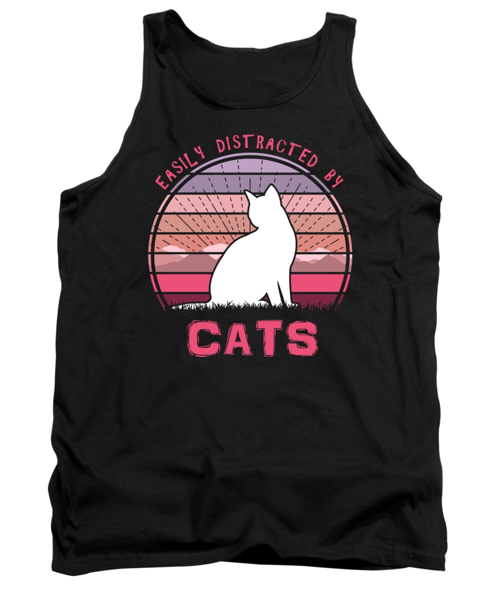 Easily Tank Top featuring the digital art Easily Distracted By Cats Pink Sunset by Filip Schpindel