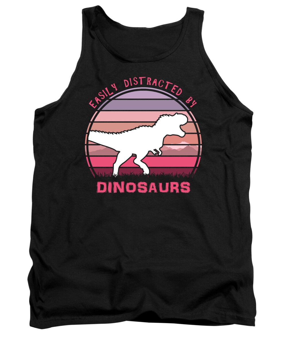Easily Tank Top featuring the digital art Easily Distracted By Dinosaurs Pink Sunset by Filip Schpindel