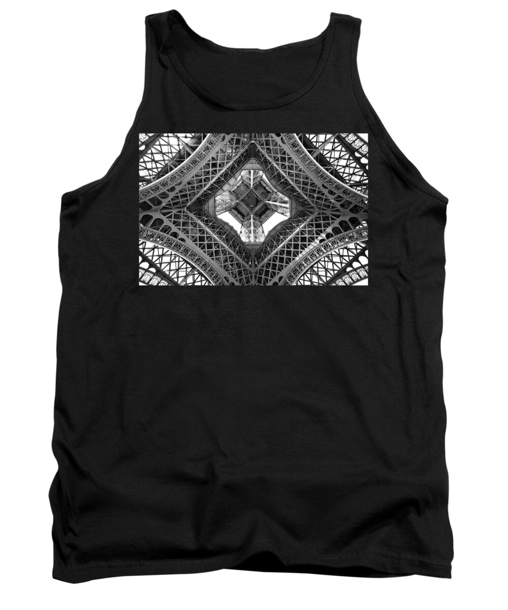 Paris Tank Top featuring the photograph Eiffel tower abstract, view from below by Delphimages Paris Photography