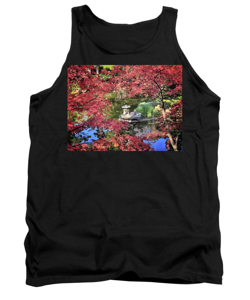 Red Maple Tank Top featuring the photograph Framed by Red Maple Leaves by Doris Aguirre