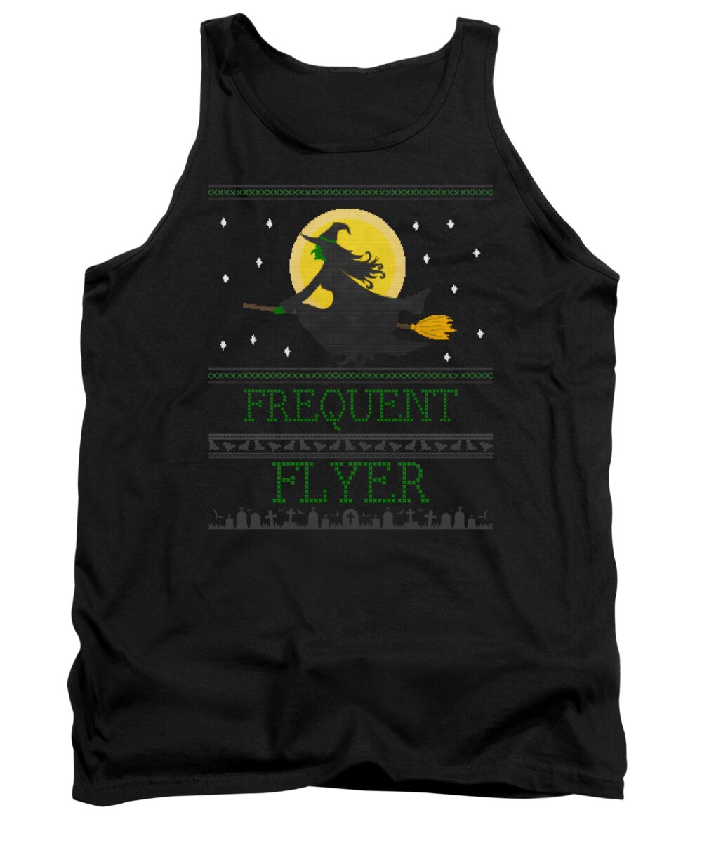 Cool Tank Top featuring the digital art Frequent Flyer Ugly Halloween Witch Sweater by Flippin Sweet Gear