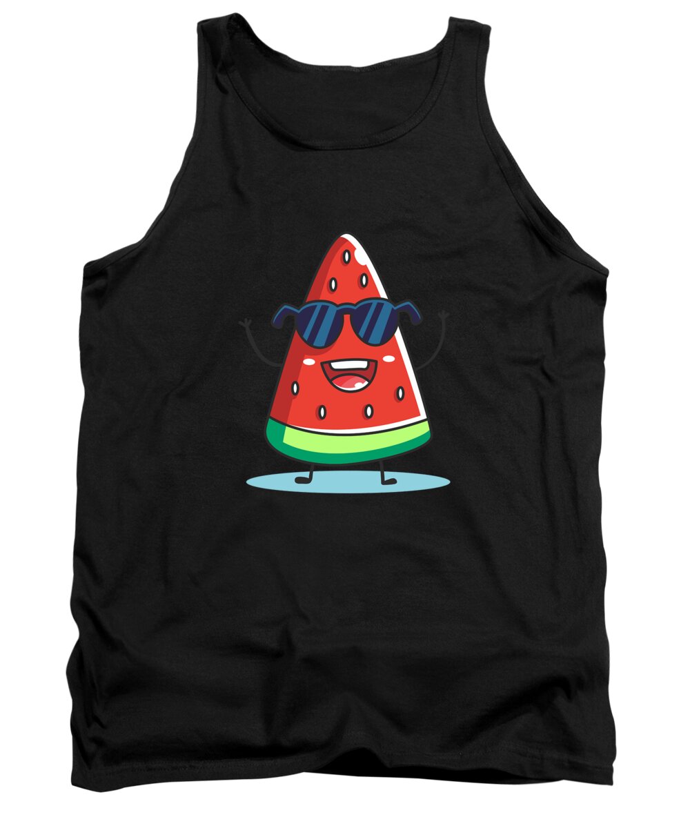 Family Tank Top featuring the drawing Funny Dancing Watermelon With Sunglasses by Noirty Designs
