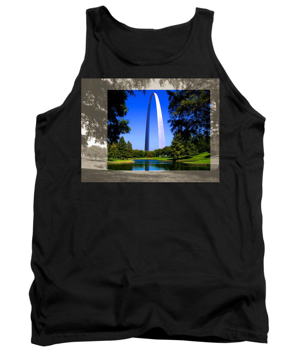 Architecture Tank Top featuring the photograph Gateway Arch Trees Landscape by Patrick Malon