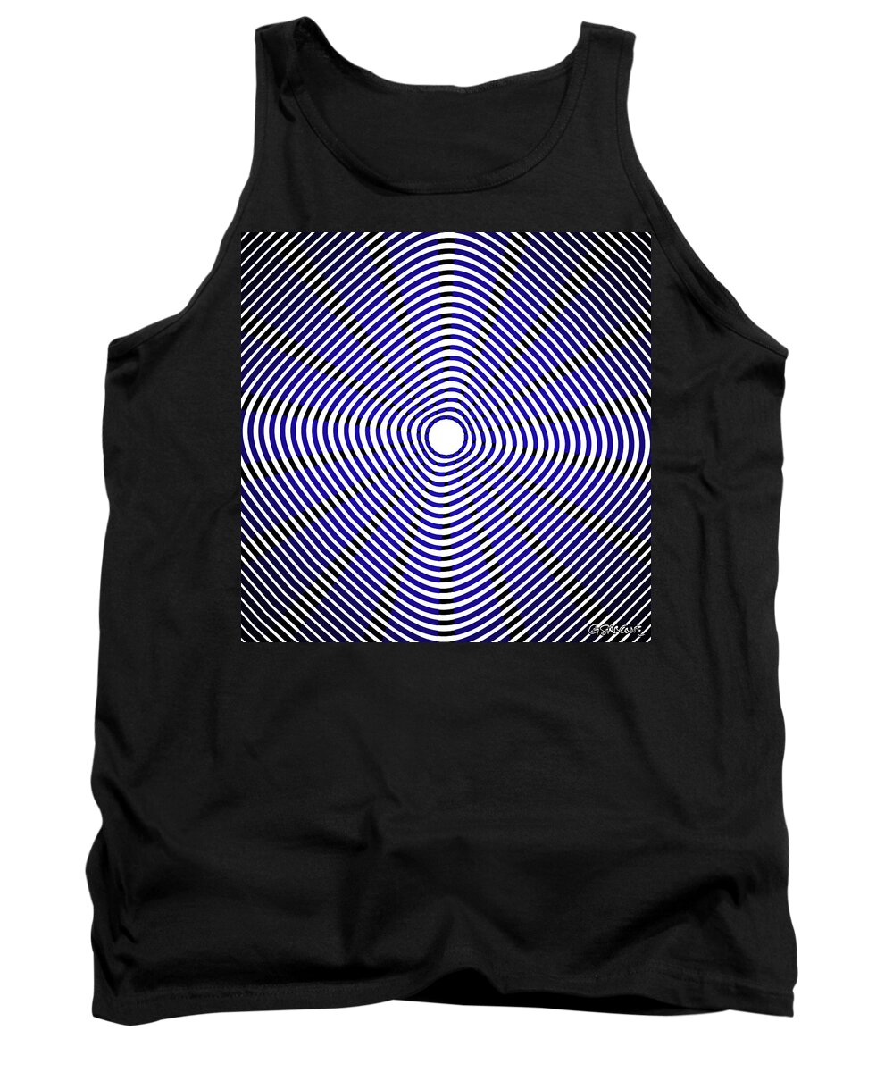 Op Art Tank Top featuring the mixed media Ghost beams / Deep Blue by Gianni Sarcone