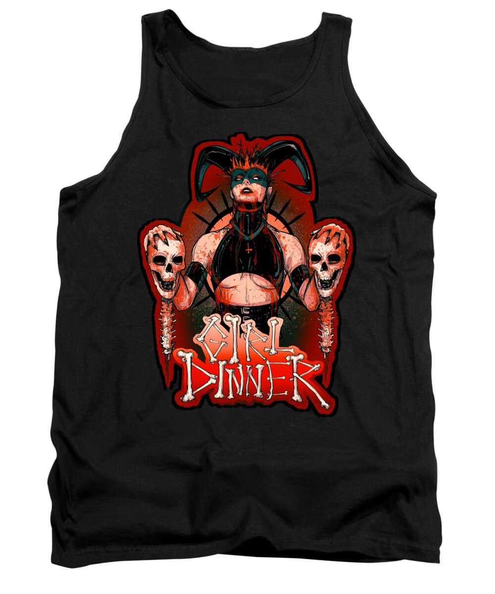 Dinner Tank Top featuring the drawing Girl Dinner by Ludwig Van Bacon