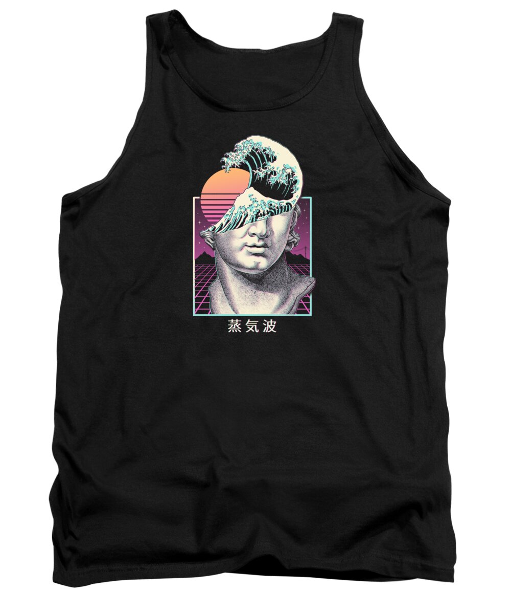 Great Wave Tank Top featuring the digital art Great Vaporwave by Vincent Trinidad