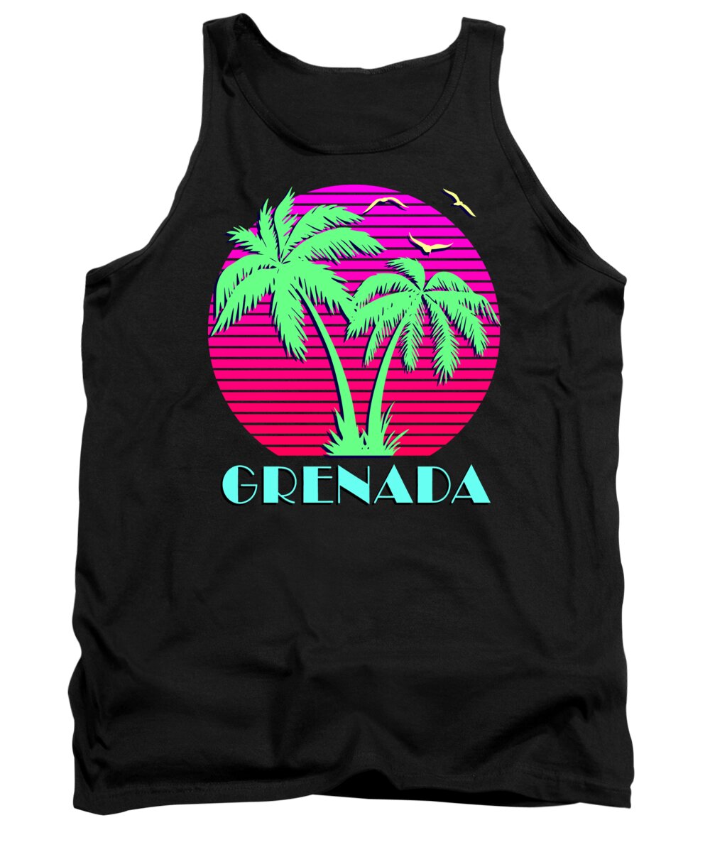 Classic Tank Top featuring the digital art Grenada Retro Palm Trees Sunset by Filip Schpindel