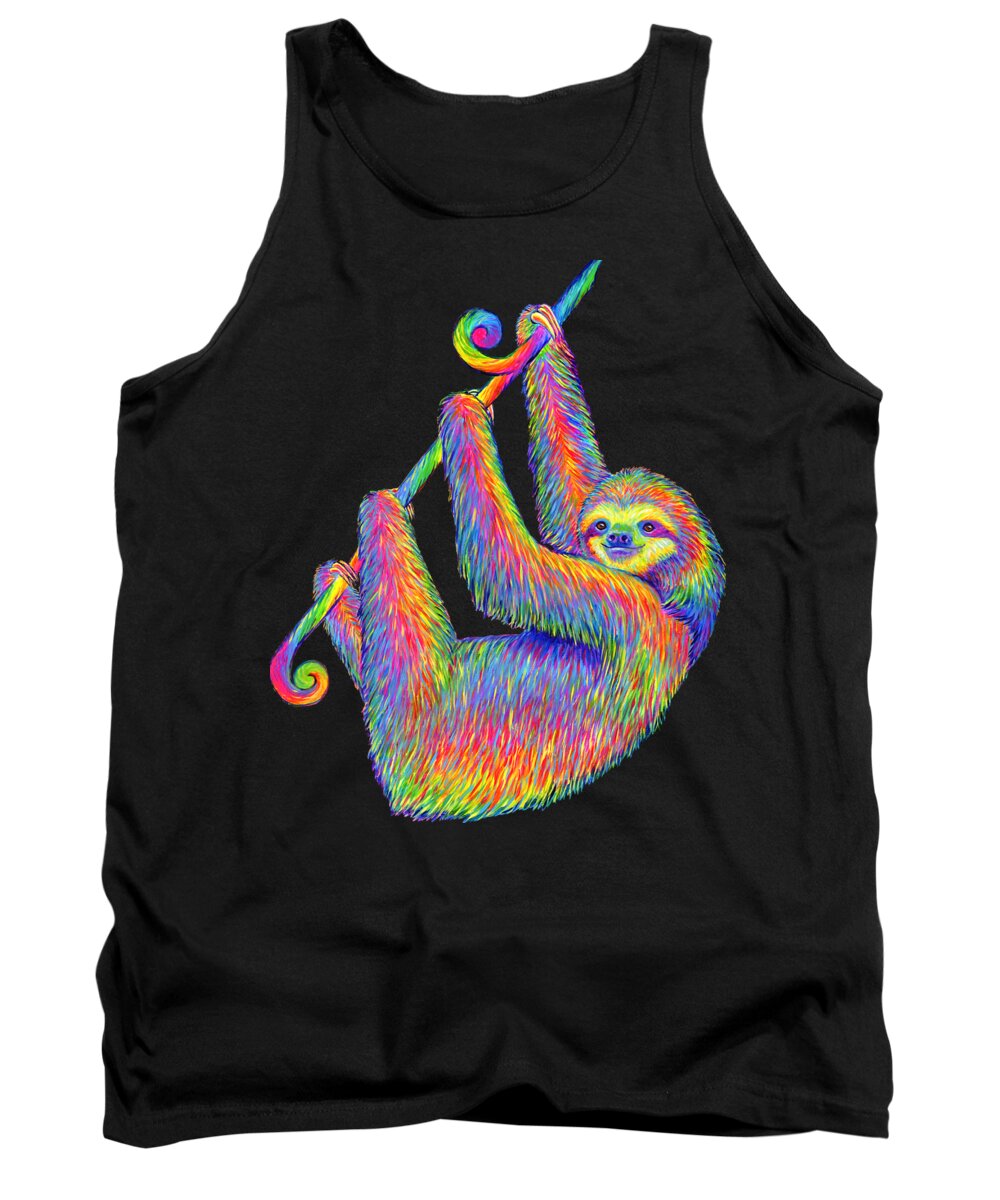 Sloth Tank Top featuring the painting Hanging Around - Psychedelic Sloth by Rebecca Wang
