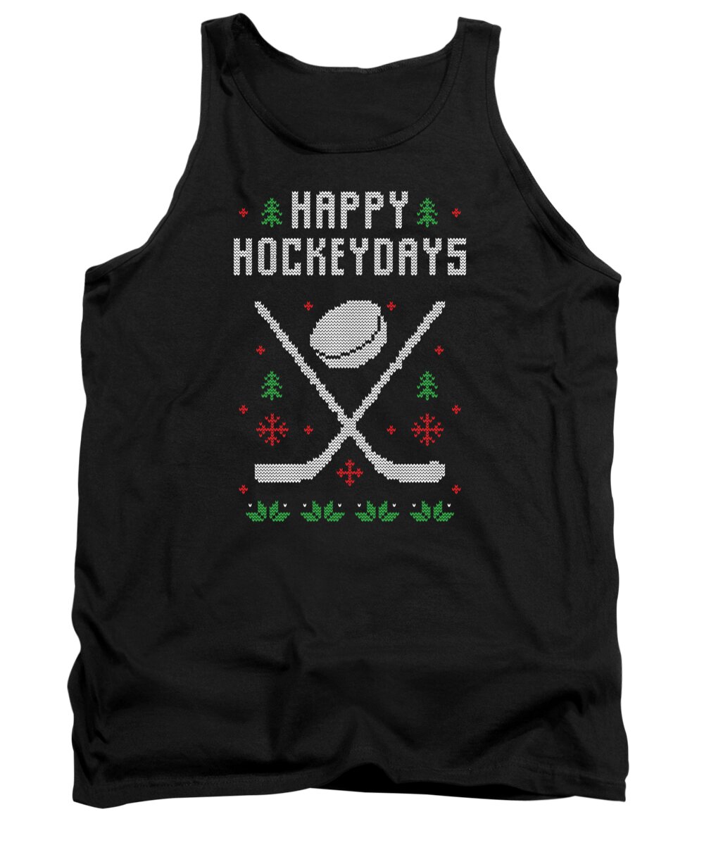 Happy Hockeydays Tank Top featuring the digital art Happy Hockeydays Ugly Christmas Sweater by Me