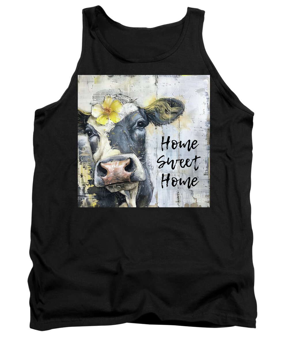 Cow Tank Top featuring the painting Home Sweet Home Cow by Tina LeCour