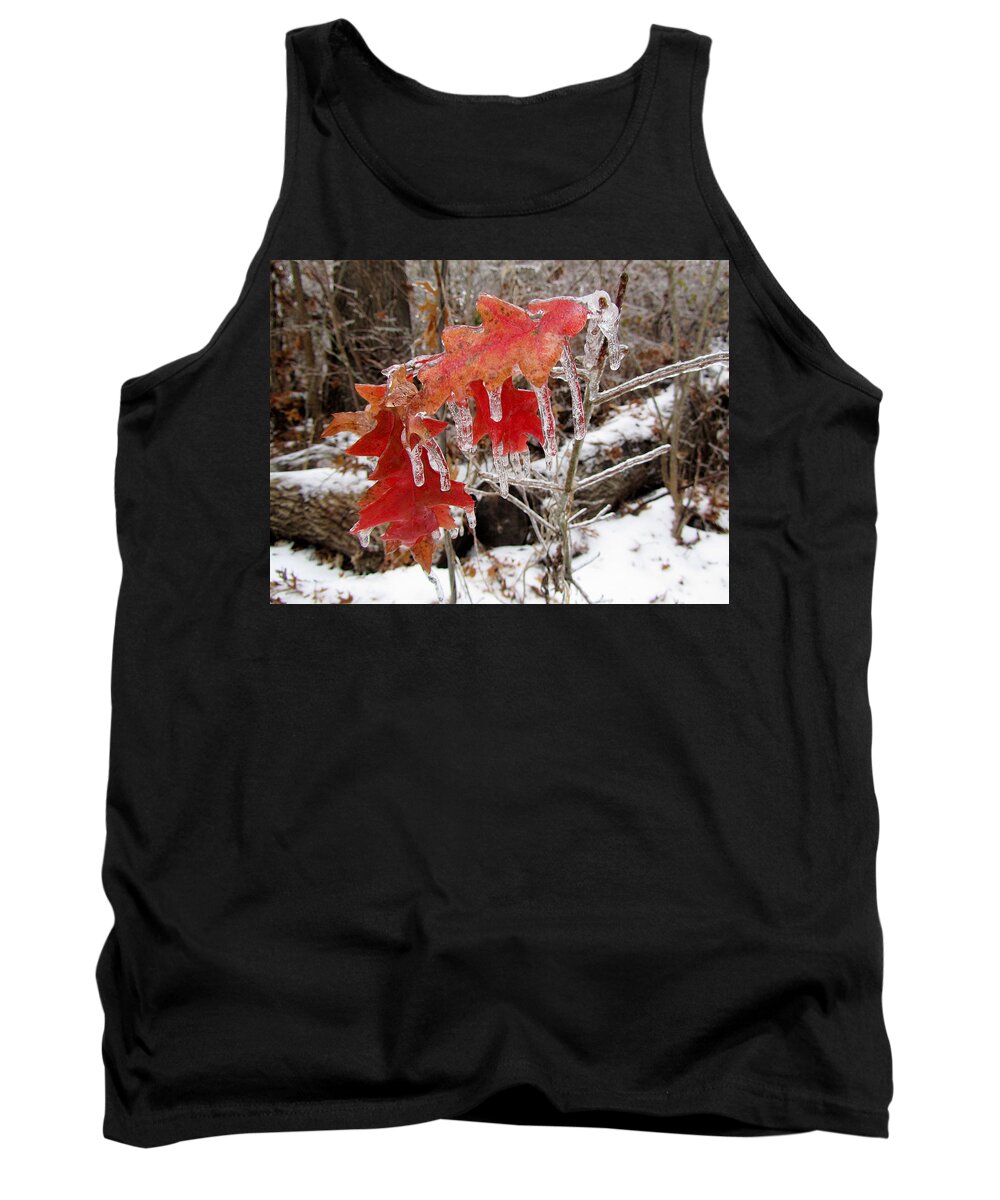 Fstop101 Ice Winter Nature Coated Red Leaves Leaf Tank Top featuring the photograph Ice Covered Leaves by Geno Lee