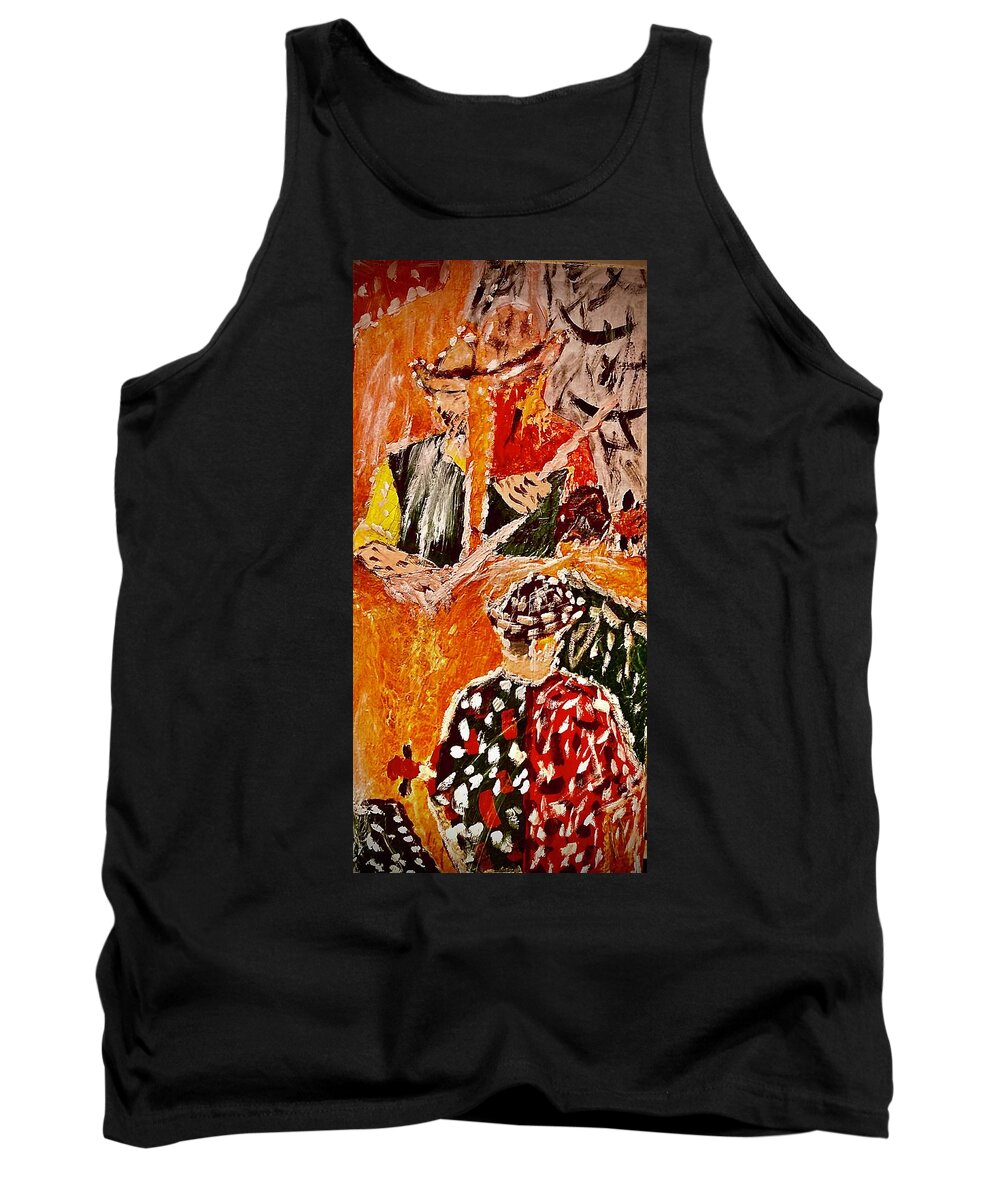  Tank Top featuring the painting Iconic Rodeo Clown by Bencasso Barnesquiat