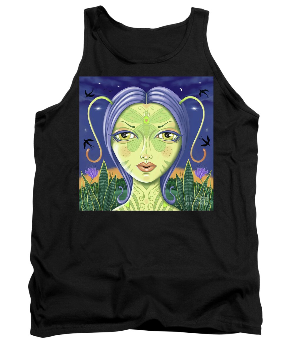 Whimsical Tank Top featuring the digital art Insect Girl, Antennette with Spider Plants by Valerie White