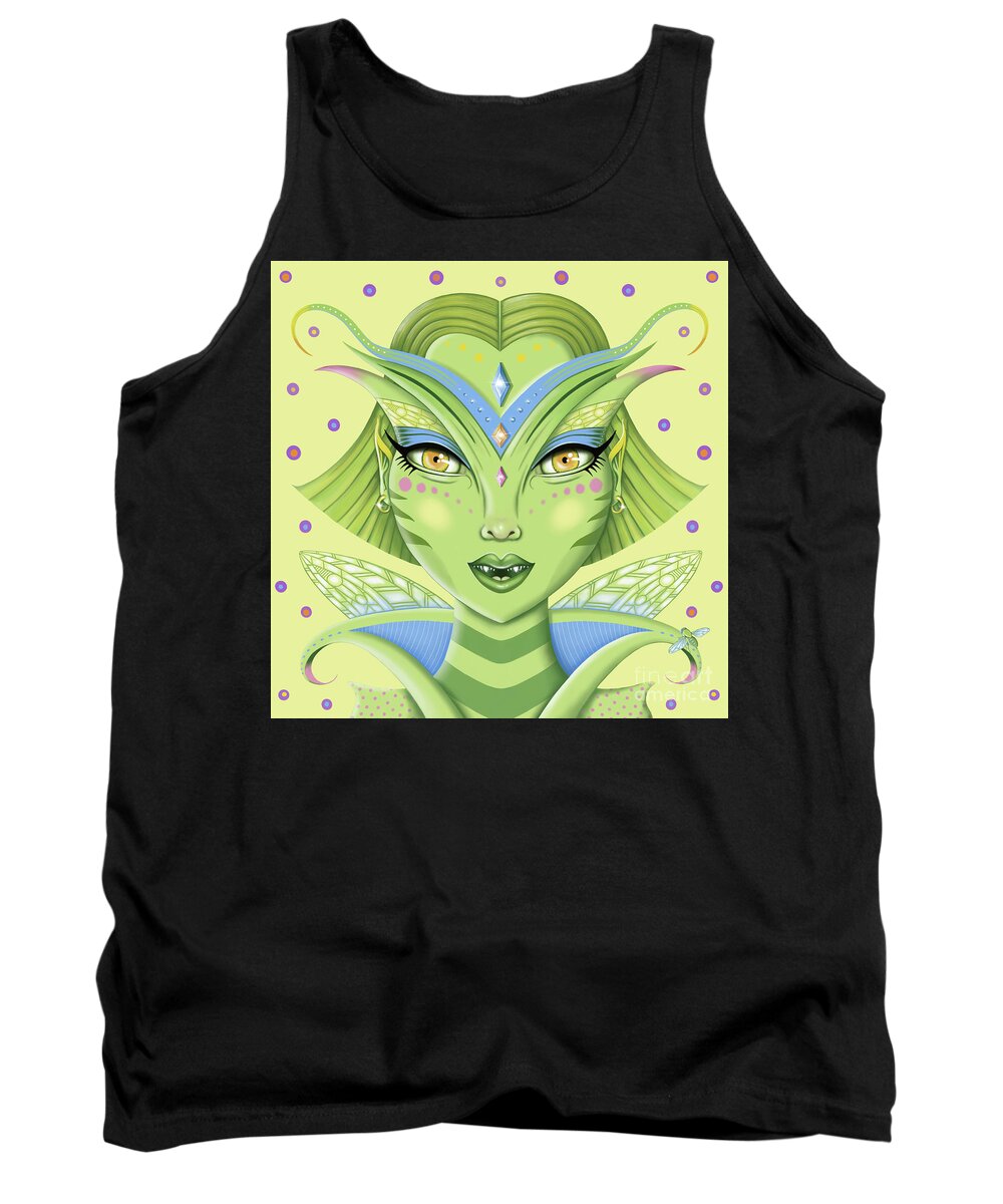 Fantasy Tank Top featuring the digital art Insect Girl, MantisAnne - Sq.Yellow by Valerie White