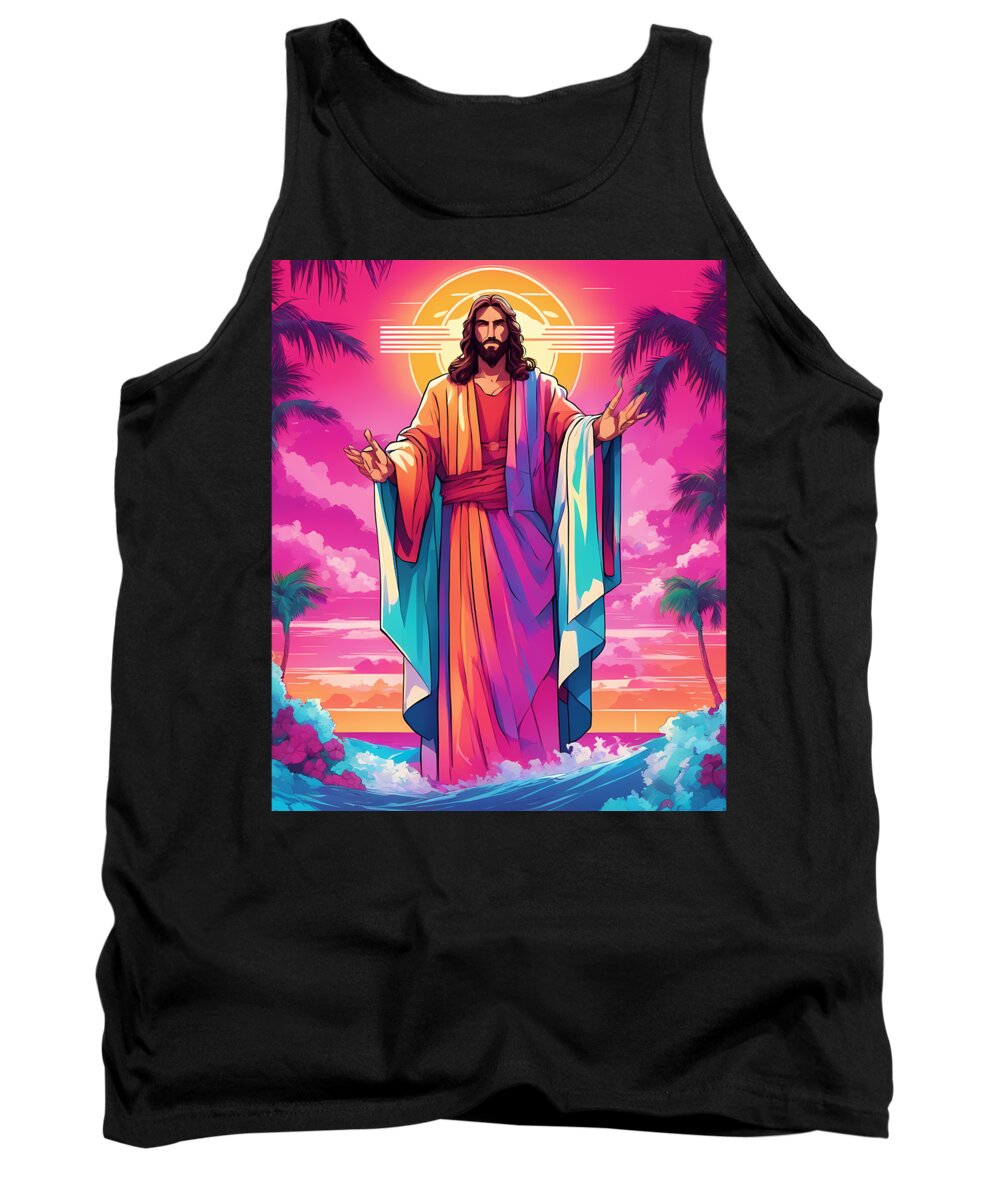 Jesus Tank Top featuring the digital art Jesus Christ Deliver Us From Evil by Anime Girl NFT