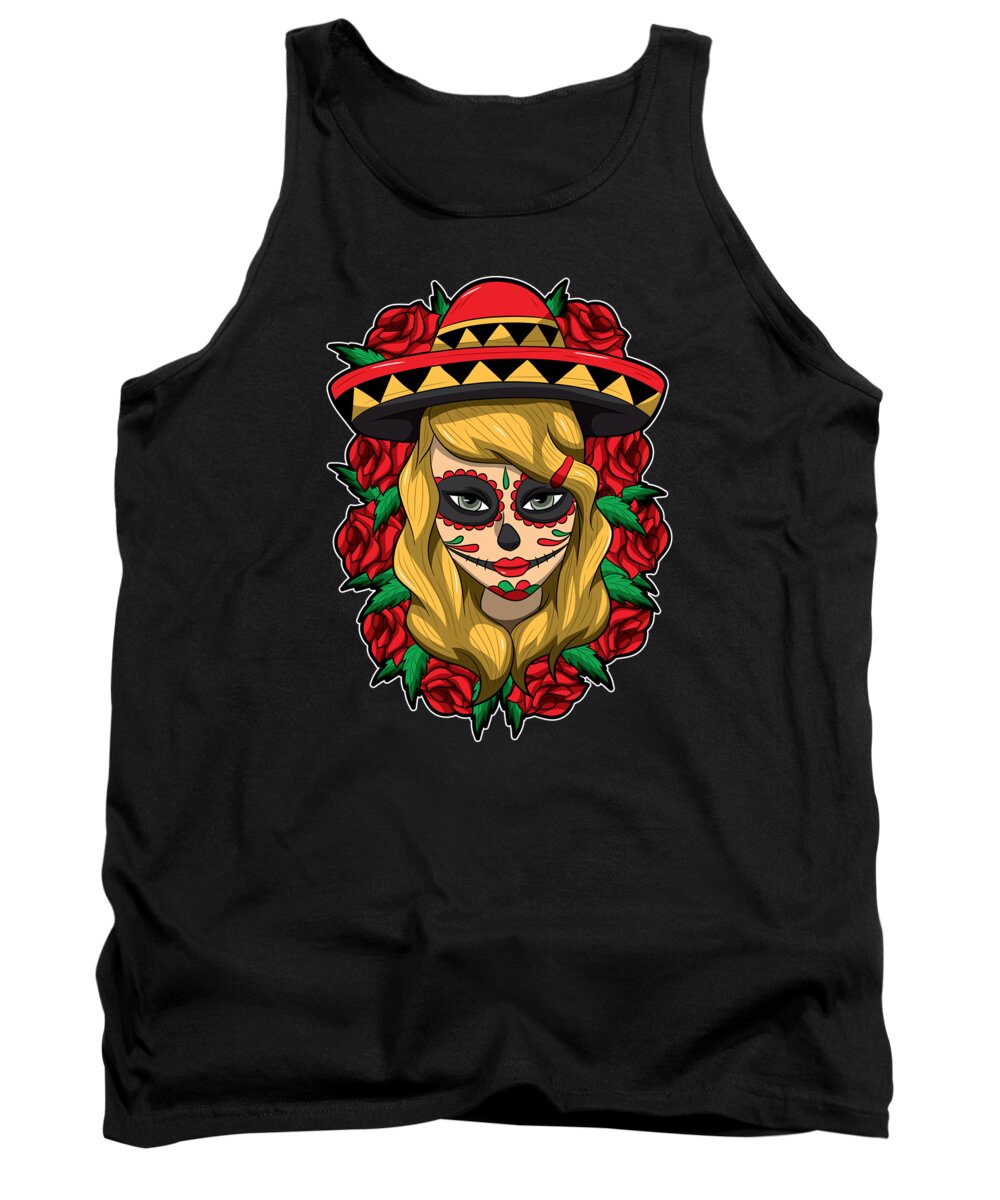 Day Of The Dead Tank Top featuring the digital art La Calavera Catrina Linda Lady of the Dead by Mister Tee