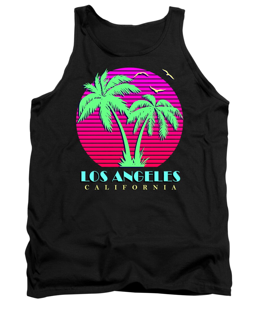 Classic Tank Top featuring the digital art Los Angeles California Retro Palm Trees Sunset by Filip Schpindel