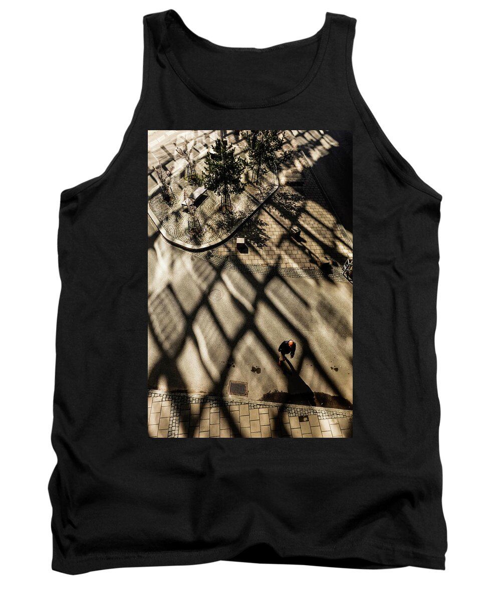 Unrecognizable Tank Top featuring the photograph Man in shadows by Alexander Farnsworth