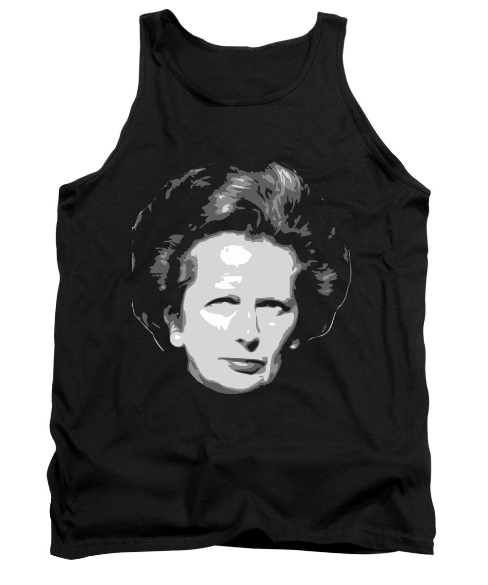 Margeret Tank Top featuring the digital art Margeret Thatcher Black and White by Filip Schpindel