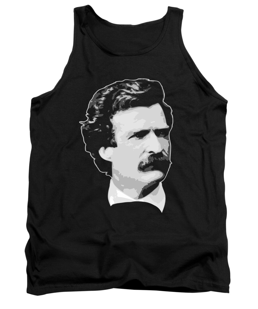 Mark Tank Top featuring the digital art Mark Twain Black and White by Megan Miller