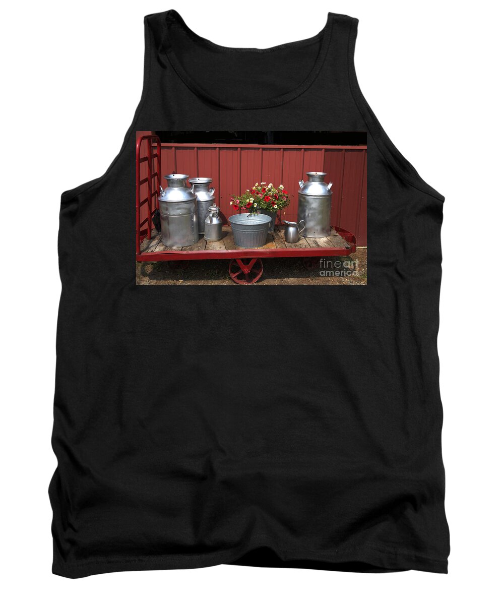 Milk Cans Tank Top featuring the photograph Milk Cans and FLowers by Kae Cheatham