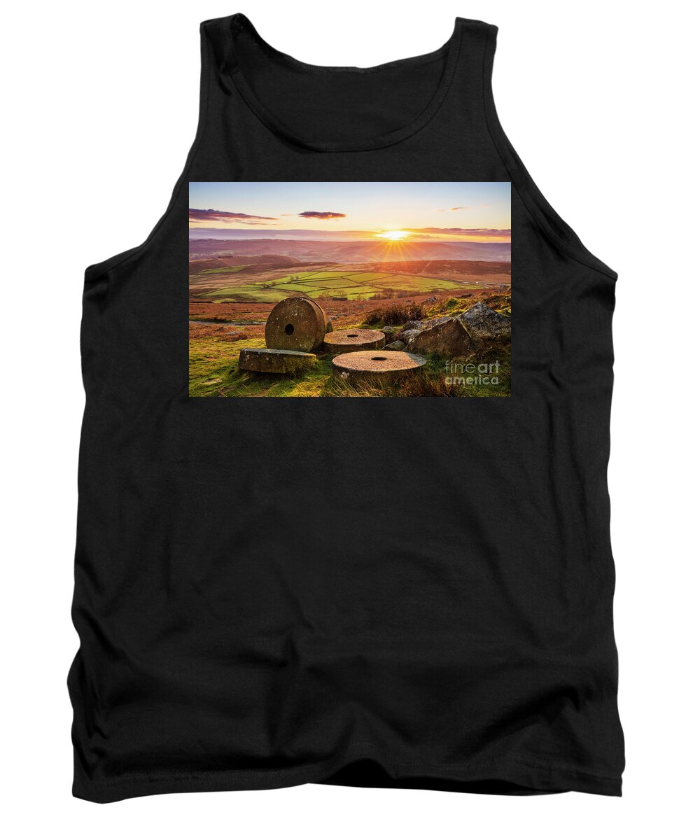Stanage Edge Tank Top featuring the photograph Millstones Autumn Sunset, Stanage Edge, Peak District National Park, Derbyshire, England by Neale And Judith Clark