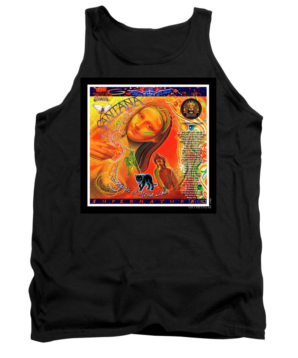 Mona Lisa Tank Top featuring the mixed media Mona Lisa and Santana - Mixed Media Record Album Cover Pop Art Collage Print by Steven Shaver