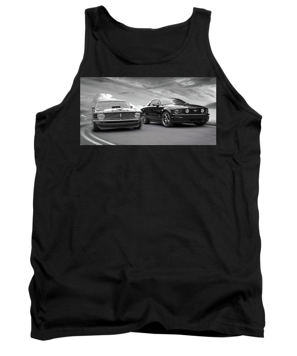 Mustang Tank Top featuring the photograph Mustang Buddies in Black and White by Gill Billington