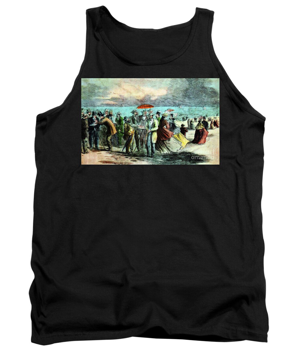 America Lure Tank Top featuring the digital art Old New York - Bathing beach at Coney Island 1869 by Julien Coallier