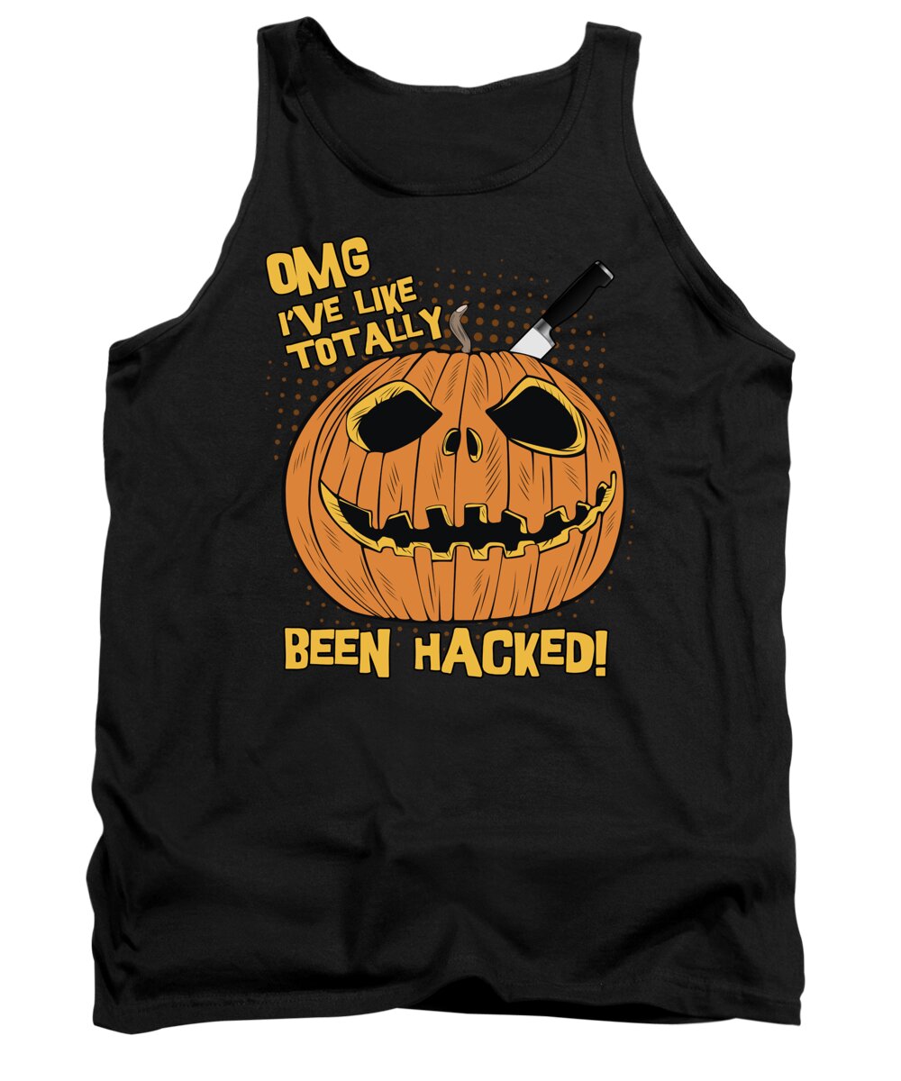 Cool Tank Top featuring the digital art OMG Ive Been Hacked Funny Halloween Pumpkin by Flippin Sweet Gear