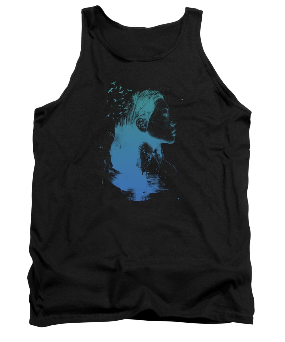 Girl Tank Top featuring the drawing Open your mind II by Balazs Solti