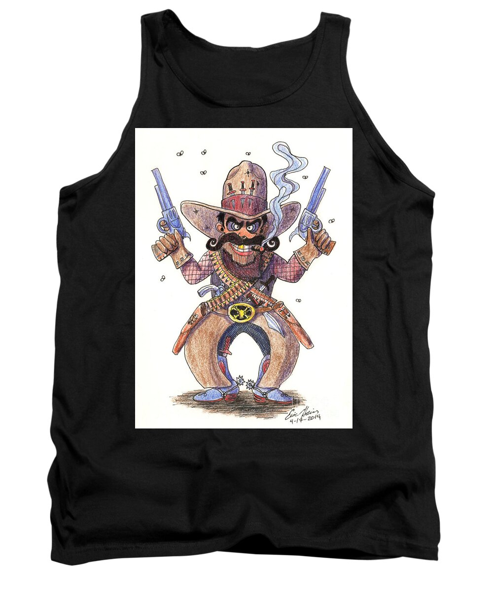 Western Tank Top featuring the drawing Outlaw Desperado by Eric Haines