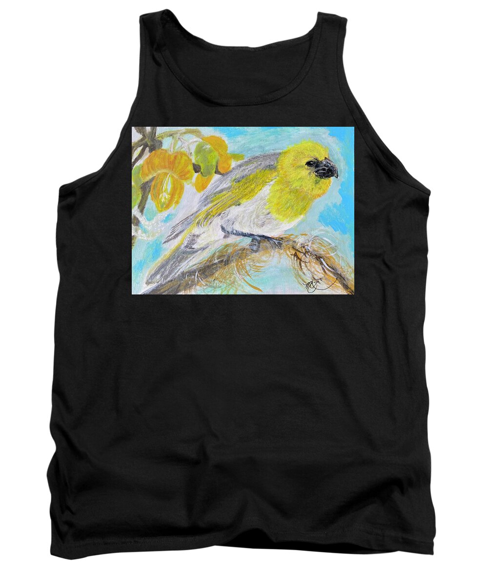 Palila Tank Top featuring the painting Palila in the Mamane Tree by Melody Fowler