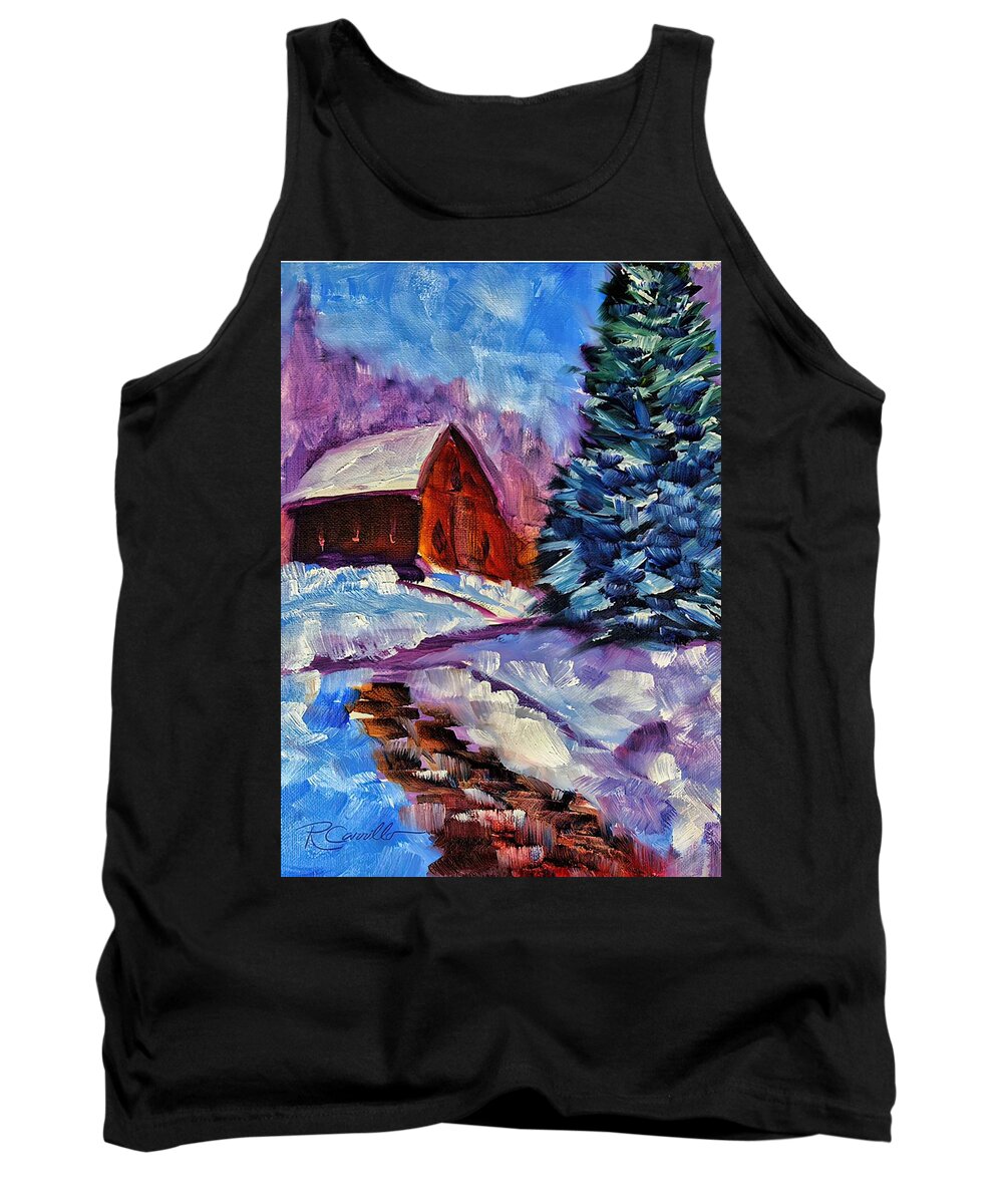 Snow Scene Tank Top featuring the painting Pathway to a Happy Place by Ruben Carrillo