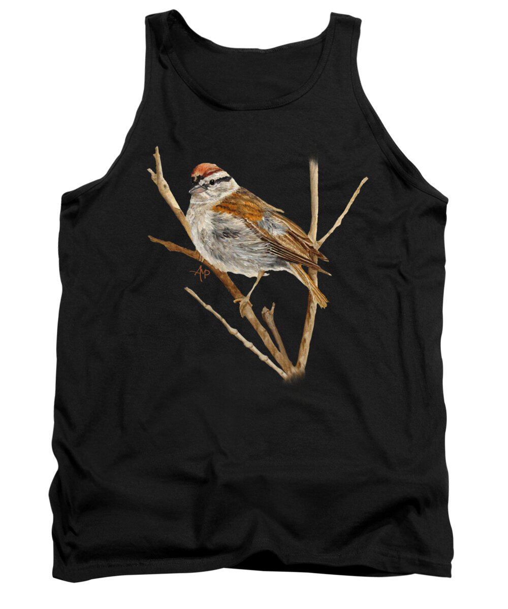 Chipping Sparrow Tank Top featuring the painting Perched Chipping Sparrow by Angeles M Pomata