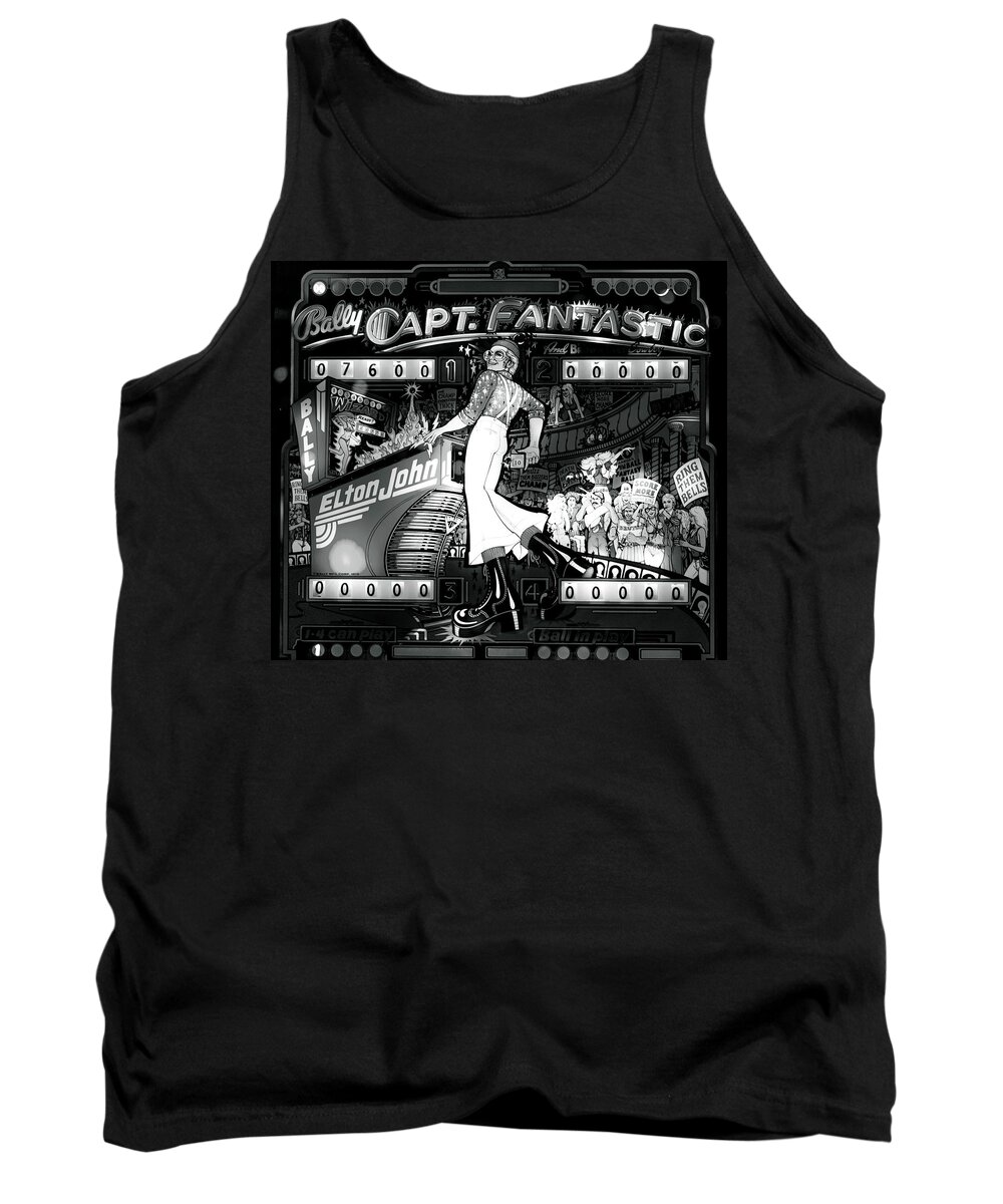 Terry D Photography Tank Top featuring the photograph Pinball Machine Capt Fantastic Square Black and White by Terry DeLuco