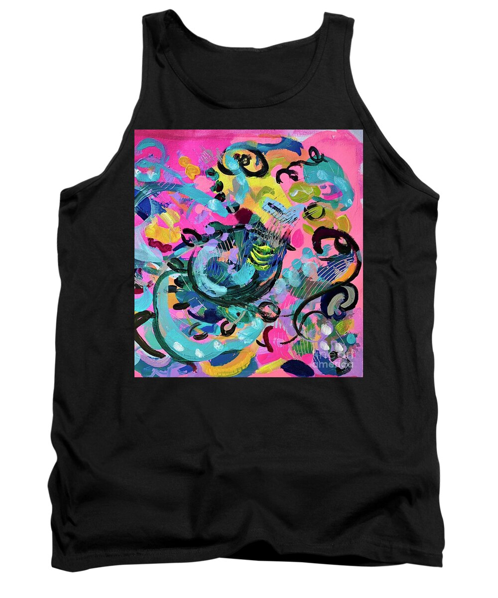 Abstract Tank Top featuring the painting Pink A Boo by Patsy Walton