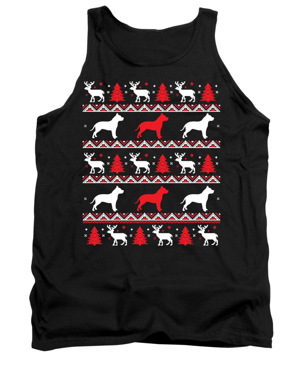 Pit Bull Christmas Tank Top featuring the digital art Pit Bull Christmas Trees Reindeer Snowflakes by Jacob Zelazny